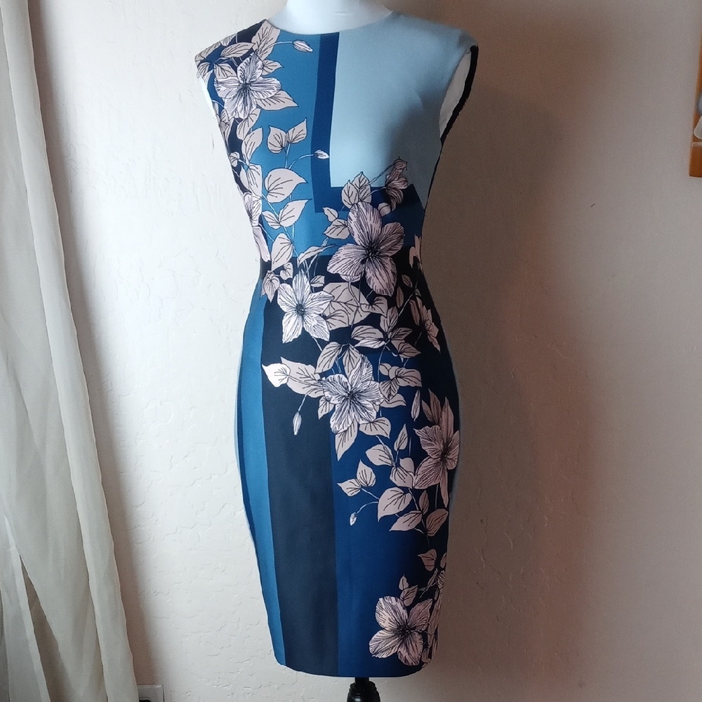 Vince Camuto Floral Blue Sleeveless Dress